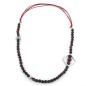 Preview: Kette 8mm Kunststoffperlen rot-schwarz silberfarbig Kordel rot 90cm