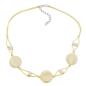 Preview: Kette 3x Scheibe Kunststoff creme-beige-marmoriert Kordel gelb 45cm