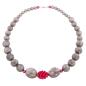 Preview: Kette Rundperlen grau Spiralperle pink 62cm