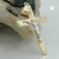 Preview: Anhänger 34x17mm Kreuz mit Jesus bicolor glänzend diamantiert 9Kt GOLD