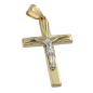 Preview: Anhänger 34x17mm Kreuz mit Jesus bicolor glänzend diamantiert 9Kt GOLD