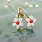 Preview: Ohrbrisur Ohrringe 13x7mm Blume weiß-rot emailliert 9Kt GOLD
