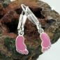 Preview: Ohrbrisur Ohrhänger Ohrringe 23x5mm Fuß rosa lackiert Silber 925
