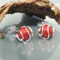 Preview: Ohrstecker Ohrring 7mm aufgearbeitete Koralle rot matt umwickelt Silber 925