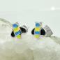 Preview: Ohrstecker Ohrring 8x8mm Bienen blau-gelb-schwarz emailliert Silber 925