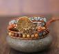 Preview: Ammoniten-Fossil & Jaspis Wickelarmband aus Leder – Boho Stil