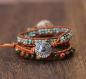 Preview: Ammoniten-Fossil & Jaspis Wickelarmband aus Leder – Boho Stil