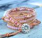 Preview: Rosenquarz Herzchakra Wickelarmband aus Leder – 4-lagig