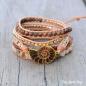 Preview: Wickelarmband mit Ammoniten-Fossil, Sonnenstein & Holzperlen
