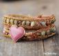 Preview: Wickelarmband in Herzform mit Rhodonit und Jaspis, Boho-Perlenband