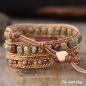 Preview: Wickelarmband in Herzform mit Rhodonit und Jaspis, Boho-Perlenband