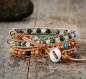Preview: Grünes Jade- & Jaspis Wickelarmband aus Leder – Boho Stil