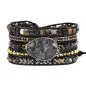 Preview: Natürlicher schwarzer Labradorit & Picasso-Jaspis Perlen-Wickelarmband