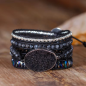 Preview: Onyx Wickelarmband mit Natursteinen – Lederarmband verstellbar