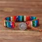 Preview: Mehrfarbiges Jaspis-Wickelarmband „Farbenpfad“ mit Metallornament 7 Chakren