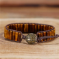 Preview: Braunes Manschettenarmband mit Tigerauge – Lederarmband im Boho Stil