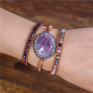 Preview: Wickelarmband mit Amethyst & Turmalin – Lederarmband mit Natursteinen
