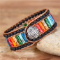 Preview: 7 Chakra Manschettenarmband aus Jaspis & Lava – Boho Naturstein Armband