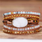 Preview: Manschettenarmband mit weißem Drusy Stein – Lederarmband im Boho Stil