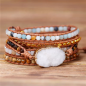 Preview: Manschettenarmband mit weißem Drusy Stein – Lederarmband im Boho Stil