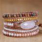 Preview: 5-lagiges Rosenquarz-Wickelarmband mit Natursteinen
