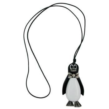 Preview: Kette Kunststoff Pinguin schwarz-weiß silbergrau Kordel schwarz 90cm
