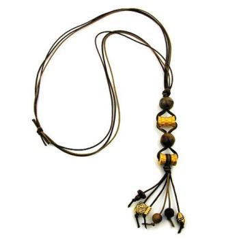 Preview: Kette 2x Walze goldfarbig braun Kordel braun-oliv 90cm