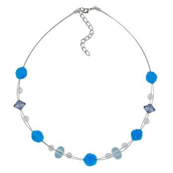 Preview: Kette Drahtkette Blumenperle türkis aqua Kunststoffperlen 45cm