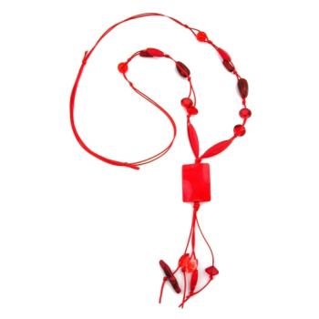 Preview: Kette 35x25mm Viereck Kunststoff gewellt rot Kordel rot 100cm