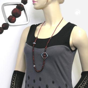 Kette 8mm Kunststoffperlen rot-schwarz silberfarbig Kordel rot 90cm