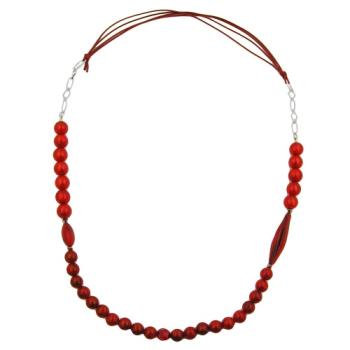 Preview: Kette Materialmix Perlen Kunststoff rot-schwarz Kordel rot Kette 95cm