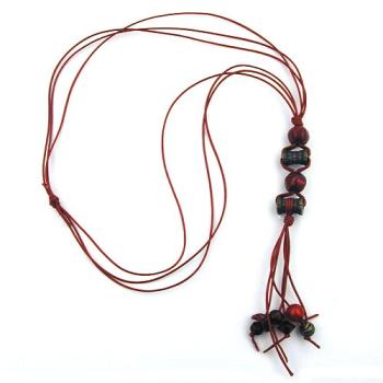 Preview: Kette 2x Walze 18x12mm altmessingfarbig Kunststoff Kordel rot 90cm