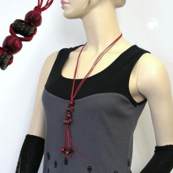 Kette 2x Walze 18x12mm altmessingfarbig Kunststoff Kordel rot 90cm