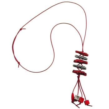 Preview: Kette Kunststoff Koralle rot-marmoriert altsilber Kordel dunkelrot 70cm