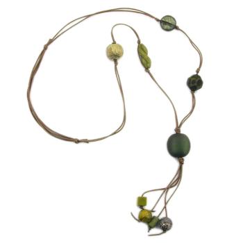 Kette 25mm Nugget Kunststoff khaki-oliv-schimmernd Kordel olivbraun 90cm