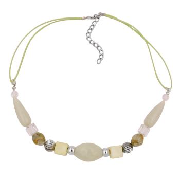 Kette 26x16mm Oliven-Perle Kunststoff mintgrün Kordel lindgrün 45cm