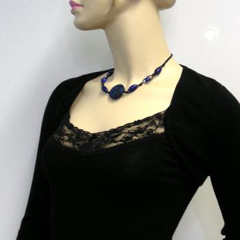 Kette 31x8mm Scheibe Kunststoff lapiz-blau-marmoriert Kordel schwarz 45cm