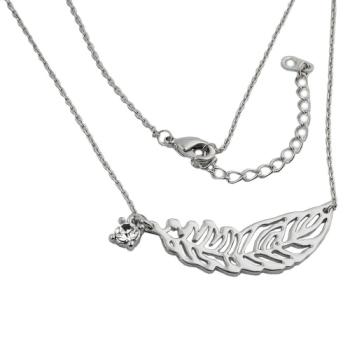 Preview: Kette 34x11mm Metallanhänger Feder Ankerkette rhodiumfarbig 42cm