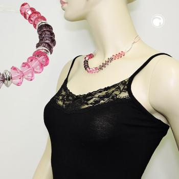 Kette 12x9mm Facettenperle Kunststoff rosa-pink mit Kordel rosa 45cm