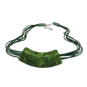 Preview: Kette 54x19mm Anhänger Rohr flach gebogen grün-marmoriert glänzend Kunststoff 45cm