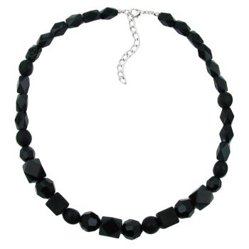 Kette Perlen Kunststoff schwarz-glänzend facettiert 42cm