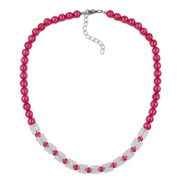 Preview: Kette 8mm Perlen Kunststoff rot-seidig und Walzenperle transparent 45cm