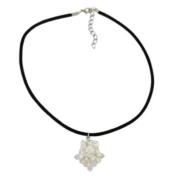 Preview: Kette 32x27mm Anhänger Kunststoff Rose silberfarbig Kordel schwarz 38cm