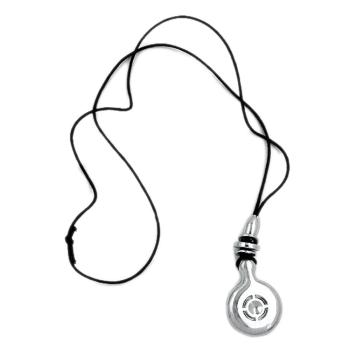 Kette 47x34mm Anhänger Kunststoff chromfarben Kordel schwarz 90cm