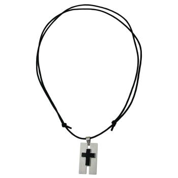 Kette 35x20mm Kreuz Edelstahl schwarz emailliert Kordel schwarz 90cm
