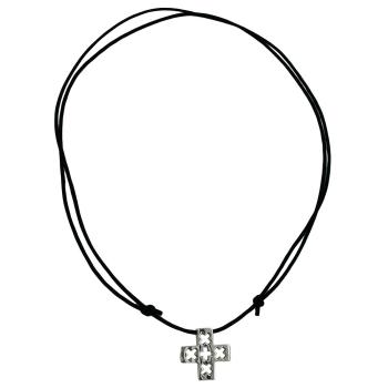 Kette 24x24mm Edelstahl Kreuz glänzend Kordel schwarz 90cm