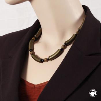 Kette 34x10mm Rillenwalze olivgrün Perle schwarz Kunststoff 45cm
