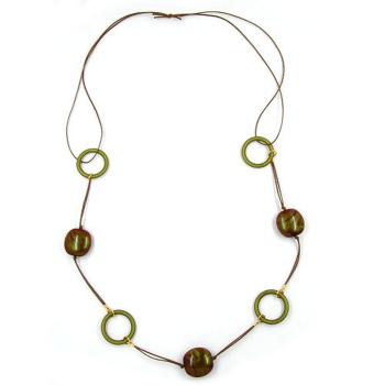 Kette 25x25x12mm Nugget Kunststoff oliv-braun-AB Kordel braun 100cm