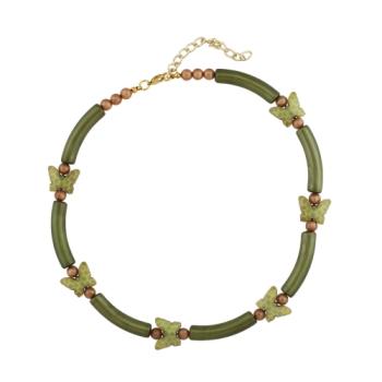 Preview: Kette 16mm Schmetterling Rohrperle Kunststoff oliv-seidig glänzend 40cm