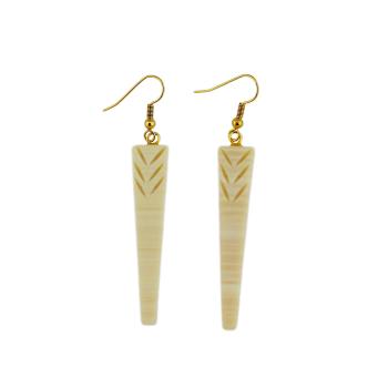 Ohrring Ohrhaken 70x10mm Keil mit Kerben beige-natur Kunststoff